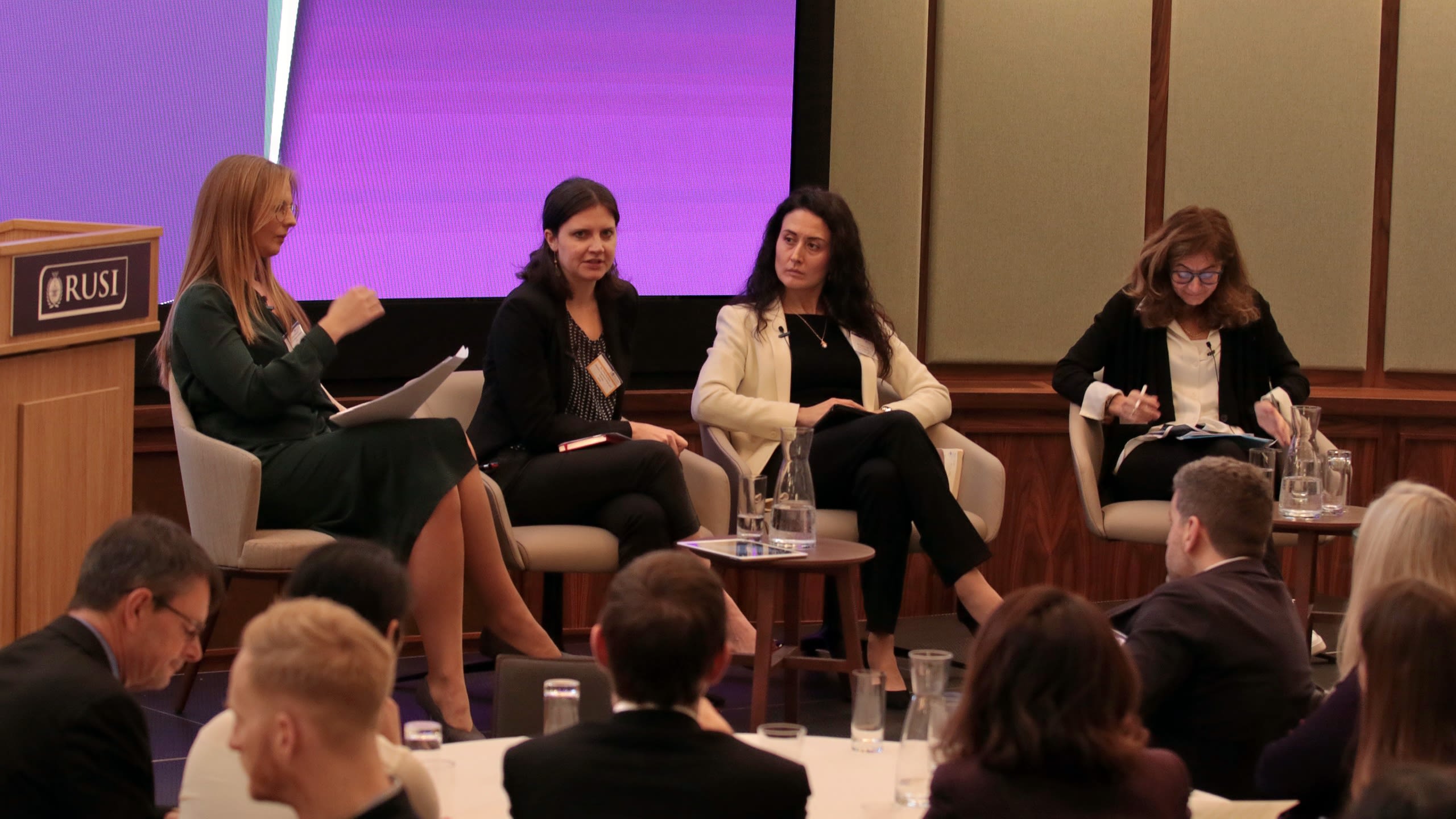 Nic Woodhall, NCA; Cathy Haenlein, RUSI; Virginia Comolli, GI-TOC; and Angela Me, UNODC speak at the RUSI Serious and Organised Crime Conference 2023