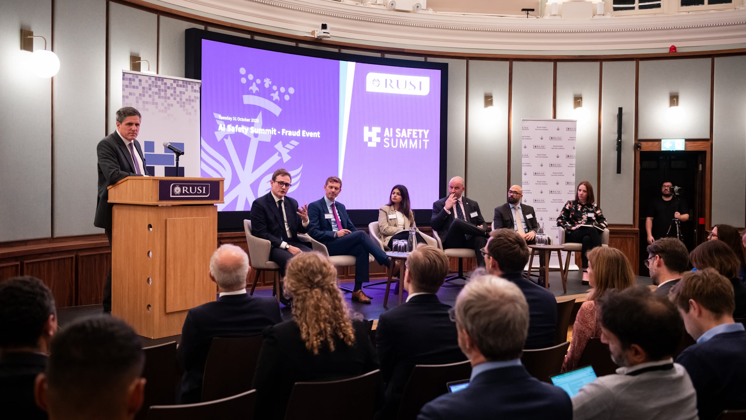 Security Minister Tom Tugendhat speaks at the AI Safety Summit in November 2023 hosted by RUSI CFS 