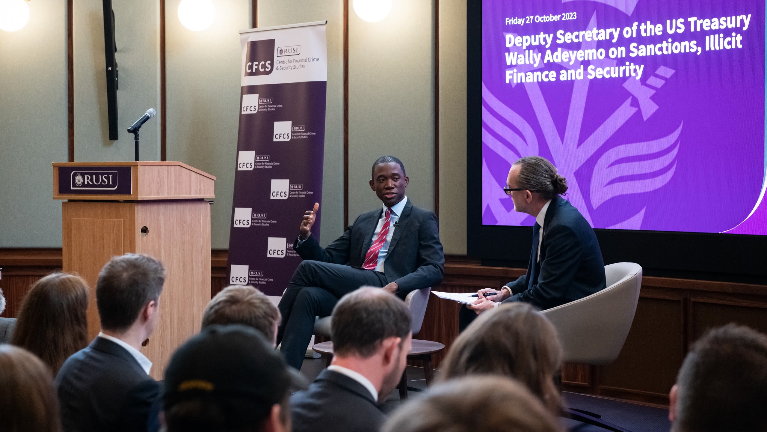 Deputy Secretary of the US Treasury Wally Adeyemo speaks with Tom Keatinge, CFS Director